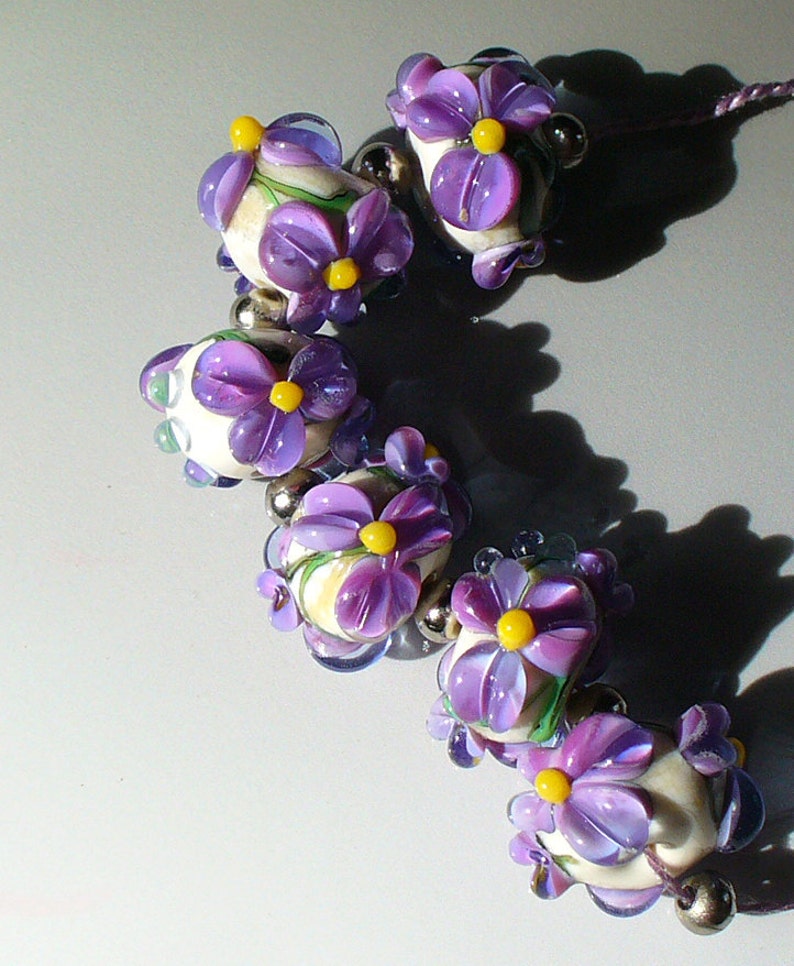 lampwork beads/glass beads/handmade lampwork/beads/violets/lavender/purple/flowers/garden/MTO image 5