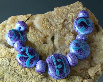 Lampwork beads/SRA lampwork beads/beads/purple/turquoise/artisan lampwork/jewelry supplies/handmade supplies/MTO