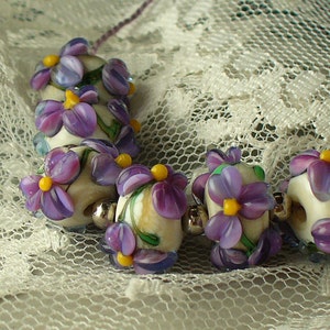 lampwork beads/glass beads/handmade lampwork/beads/violets/lavender/purple/flowers/garden/MTO image 4