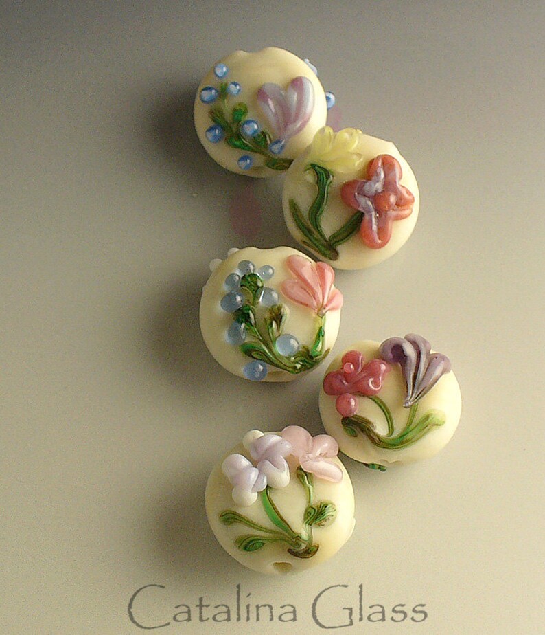 Lampwork beads/SRA lampwork/floral/garden/flowers/ catalinaglass/handmade supplies/MTO. image 3