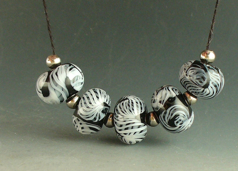 SRA Handmade Lampwork Beads Black and White Easy Elegance by Catalina Glass image 2