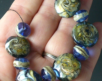 Lampwork beads/SRA lampwork/beads/silver blue/jewelry supplies/handmade supplies/