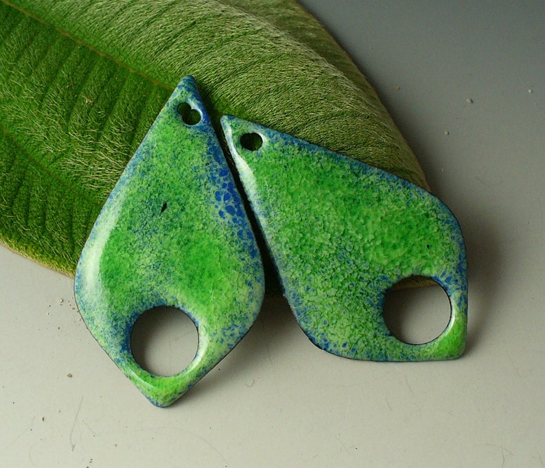Enameled Copper earring pair copper components enamelrainforest green handmade suppliesjewelry supplies