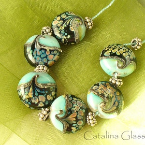 SRA Handmade Lampwork Beads Copper Green and Raku  by Catalina Glass MTO