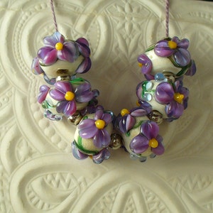 lampwork beads/glass beads/handmade lampwork/beads/violets/lavender/purple/flowers/garden/MTO image 1