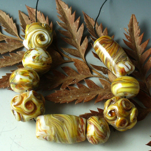 Lampwork beads/SRA lampwork/ autumn/golden/amber/catalinaglass/jewelry supplies