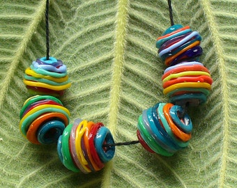 lampwork beads/sra lampwork/glass beads/yarn/yarn balls/knitting/colorful/rounds/playful/MTO