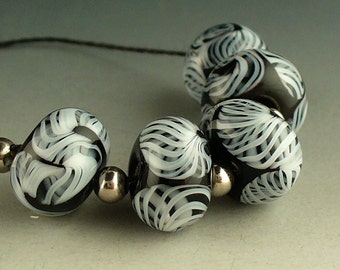 SRA Handmade Lampwork Beads Black and White  Easy Elegance by Catalina Glass