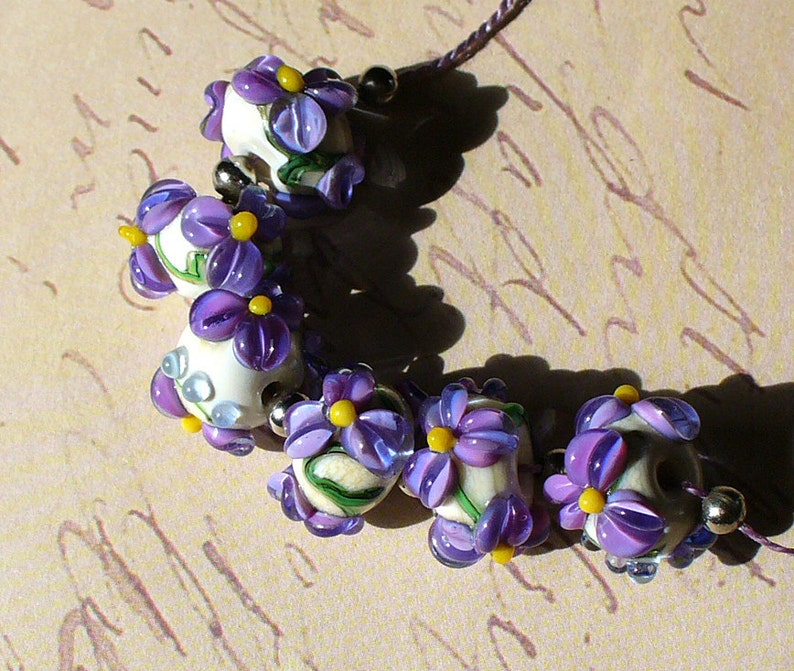 lampwork beads/glass beads/handmade lampwork/beads/violets/lavender/purple/flowers/garden/MTO image 3