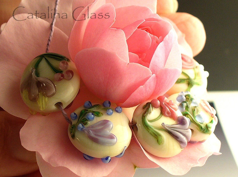 Lampwork beads/SRA lampwork/floral/garden/flowers/ catalinaglass/handmade supplies/MTO. image 2