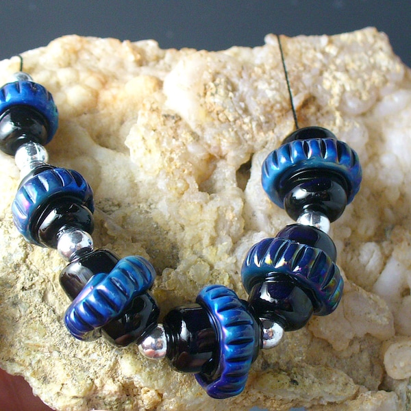 Lampwork Beads/SRA lampwork/Double Helix/nuggets/catalinaglass/blue/handmade supplies/jewelry components