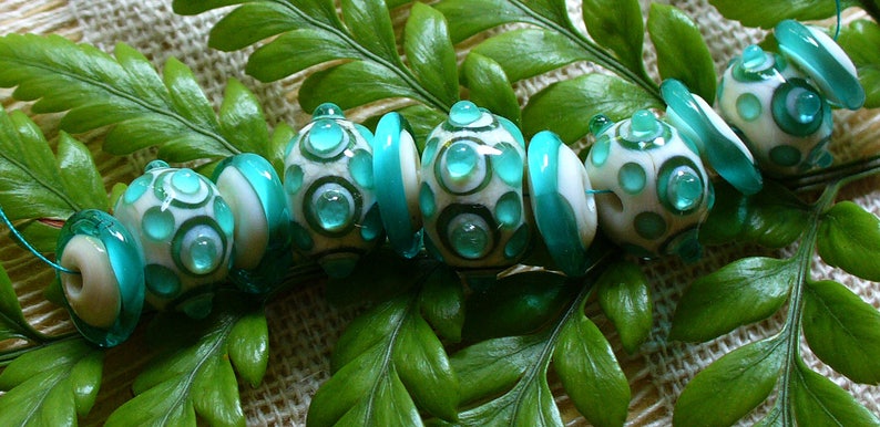 SRA Lampwork Handmade Glass Beads by Catalinaglass Teal Jewels