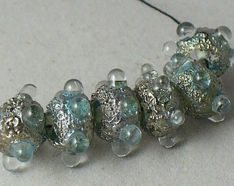 SRA Lampwork Glass Beads Handmade by Catalinaglass  Ice Storm Silver Blue