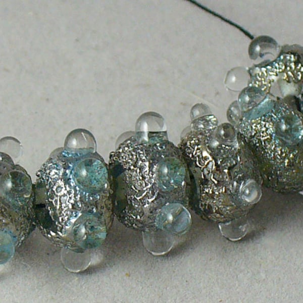 SRA Lampwork Glass Beads Handmade by Catalinaglass  Ice Storm Silver Blue