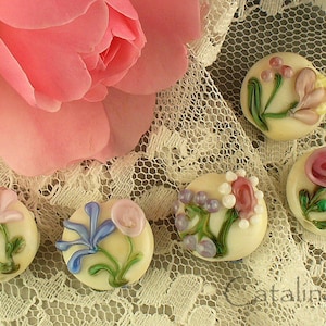 Lampwork beads/SRA lampwork/floral/garden/flowers/ catalinaglass/handmade supplies/MTO. image 1