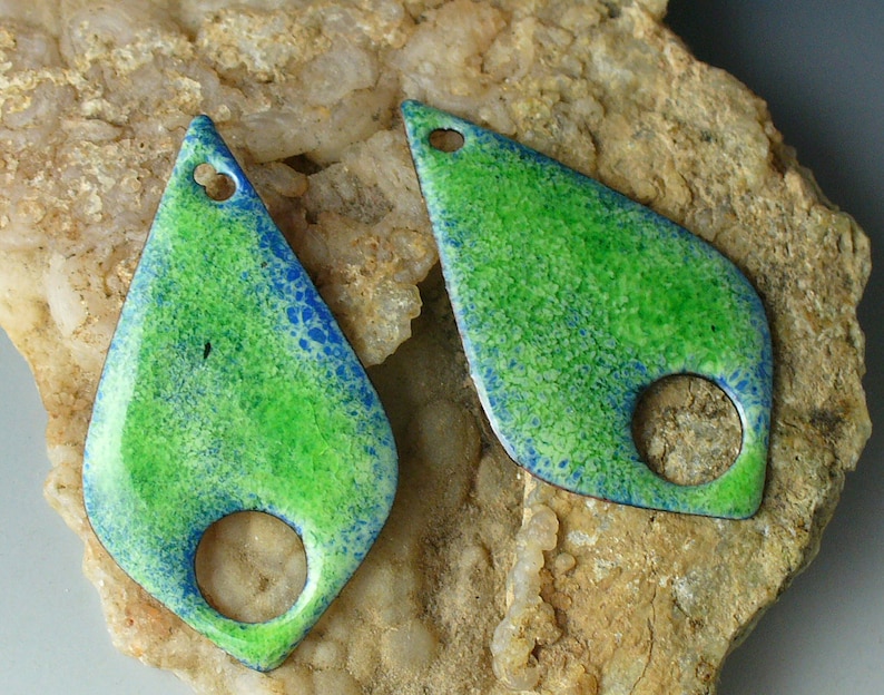 Enameled Copper earring pair copper components enamelrainforest green handmade suppliesjewelry supplies