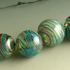 Lampwork beads/SRA lampwork beads/beads/rainbow/blue green/Double Helix/artisan lampwork/luster/metallic/ image 5