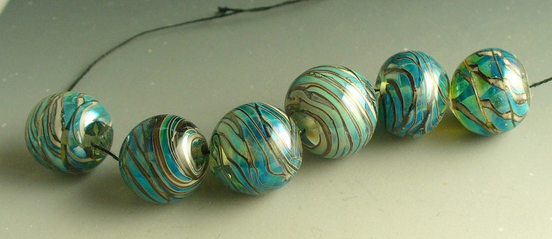 Lampwork beads/SRA lampwork beads/beads/rainbow/blue green/Double Helix/artisan lampwork/luster/metallic/ image 5