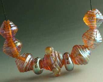 Lampwork beads/SRA lampwork/bicones/rose gold/handmade supplies/jewelry supplies