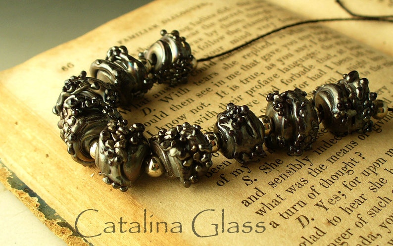 Lampwork Glass Beads SRA Silver Plum Nuggets from the Mine by Catalina Glass./ image 2