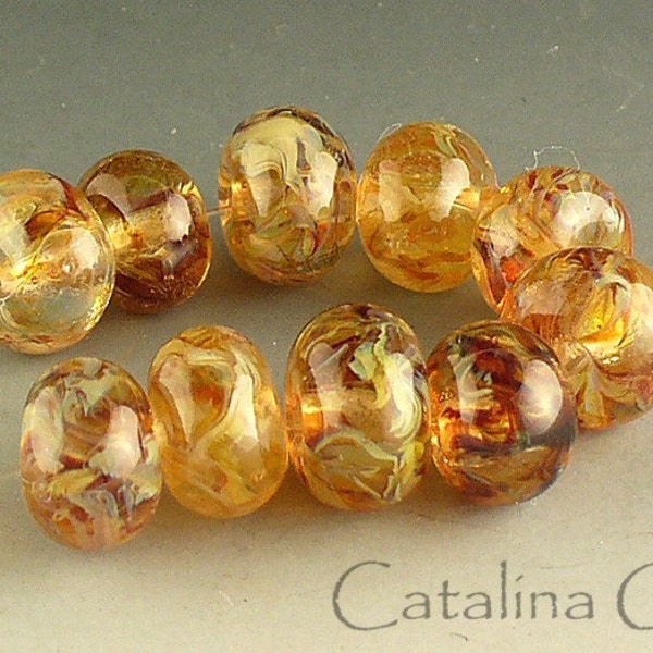 Amber Fall Leaves  10 Lampwork Beads by Catalina Glass