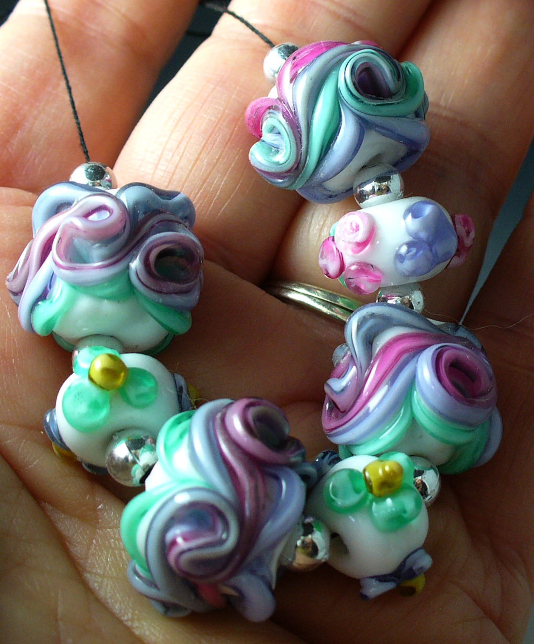 Lampwork Beads/catalinaglass/sra Lampwork/ribbons/pin/blue/purple ...