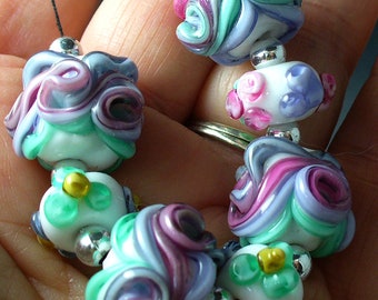 Lampwork beads/Catalinaglass/SRA lampwork/ribbons/pin/blue/purple/handmade supplies/MTO