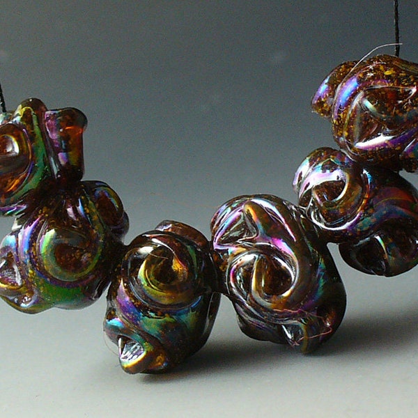Lampwork Beads/SRA lampwork/beads/ Double Helix/twisted nuggets/jewelry supplies/handmade supplies MTO