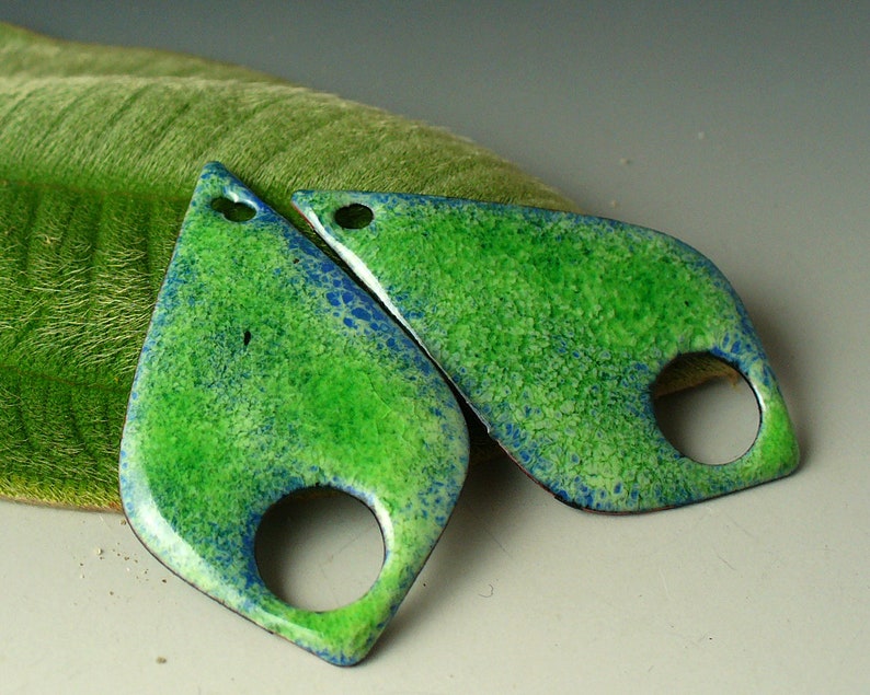 Enameled Copper earring pair copper components enamelrainforest green handmade suppliesjewelry supplies