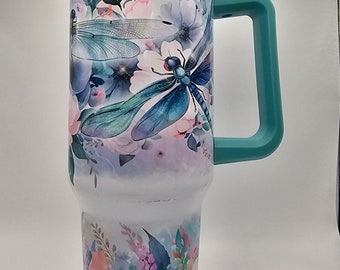 Dragonfly Tumbler 40oz: Isolerad mugg i rostfritt stål med blommotiv