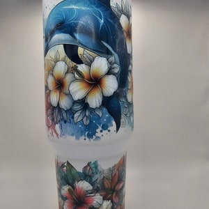 40oz Turtle Dolphin Tumbler, Gift for her, Custom, Customizable gift, flowers, Beach, ocean
