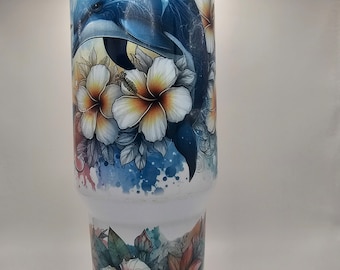 40oz Turtle Dolphin Tumbler, Gift for her, Custom, Customizable gift, flowers, Beach, ocean