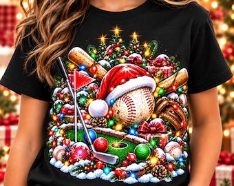Maglietta natalizia da baseball, maglietta natalizia da minigolf, maglietta sportiva personalizzata per le vacanze