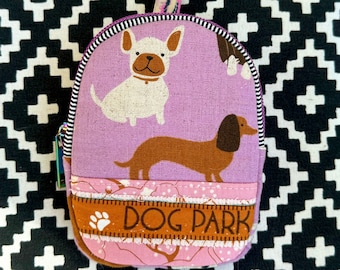 Handmade Miniature Backpack Coin Cardholder with Ruby Star Society Dog Park fabric by Sarah Watts