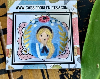 Alice in Wonderland Needle Minder, Needle Nanny, Gift for quilters sewists, cross stitch EPP, sewing notion, Sewing Gift, Rifle Paper Fabric