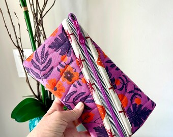 Handmade  Hemingway Zipper Pouch with Zipper to store pencils or small valuables. Made from Ruby Star Society Florida 2 Gator canvas fabric