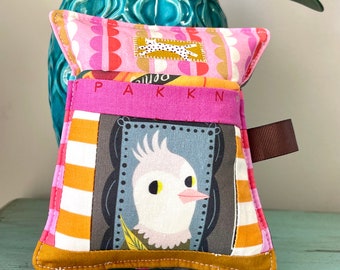 OOOK Whimsical Booksmart Handmade Pincushion with Pocket made with Spoonflower fabric features a cute Deluxe Pincushion