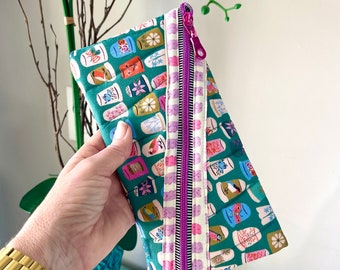 Handmade  Hemingway Zipper Pouch with Zipper to store pencils or small valuables. Made from Dashwood Thimble fabric