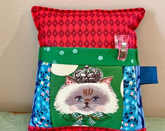 Persian Cat pin cushion , Japanese YUWA fabric, Princess Cat Tiara Deluxe Pincushion, handmade gift for sewers quilters sewing accessory