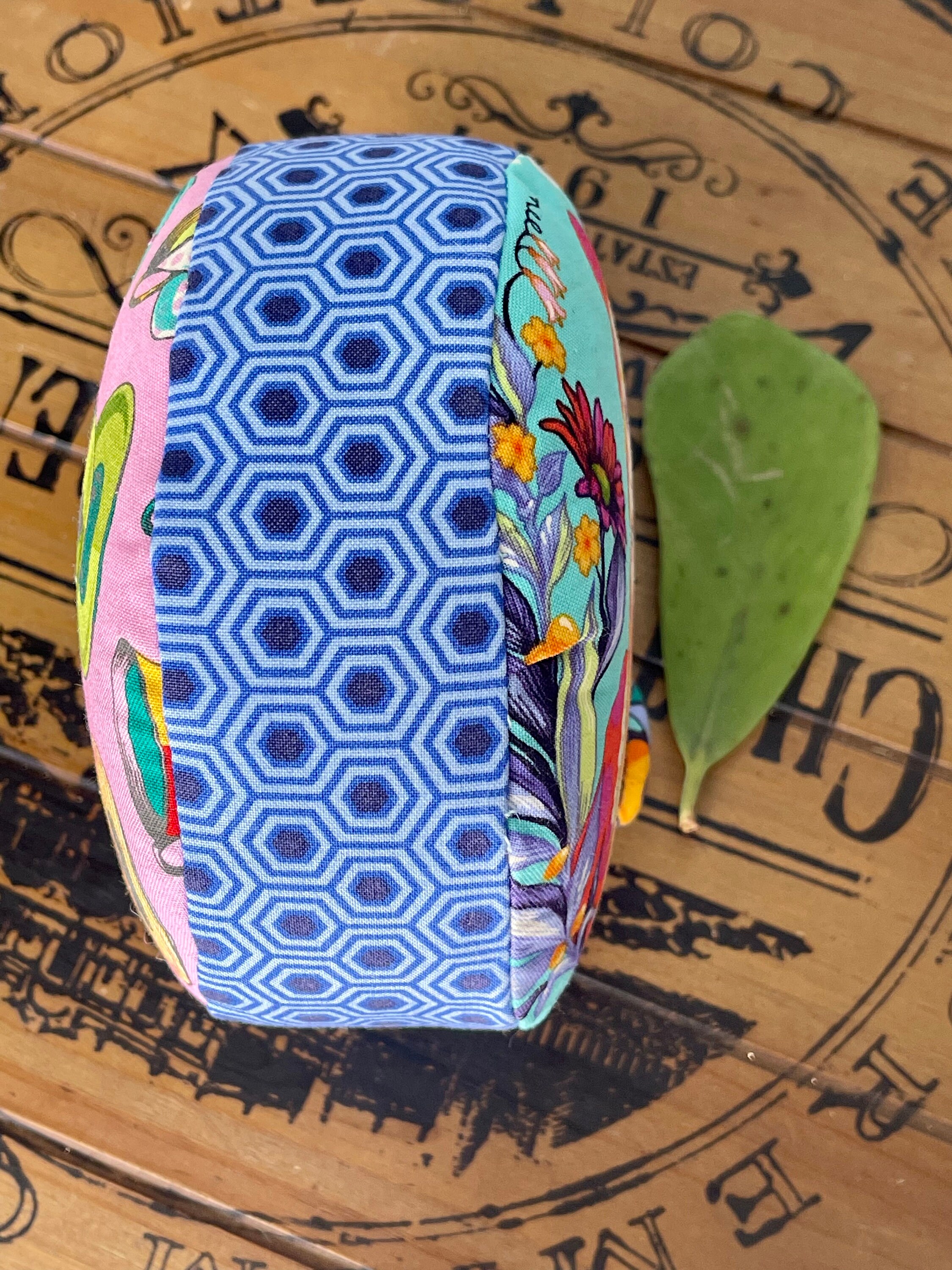 Tula Pink Curiouser Fabric Pincushion, Alice Wonderland Fabric, Large Round Pincushion, Handmade