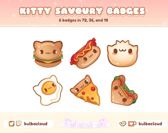 Kitty Savoury Sub Badges for Twitch/Youtube/Discord | Stream Badges | Junk Food, Egg, Pizza, Dumpling, Burger Hot Dog |