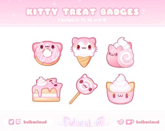 Kitty Treat Sub Badges (Pink) for Twitch/Youtube/Discord | Stream Bit & Sub Badges | Cake, Sweets, Cat, Kitten, Desserts, Lollys, Candy |