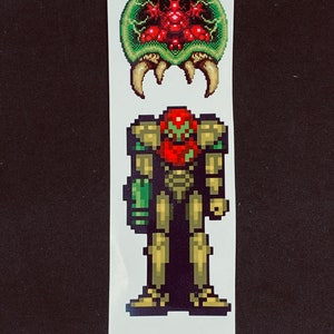 Super Metroid and Samus Pixelated Sticker Pack // Video Game Stickers // Super Nintendo Stickers // Car Decals // Kiss Cut Vinyl Stickers image 1