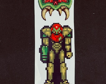 Super Metroid and Samus Pixelated Sticker Pack  // Video Game Stickers // Super Nintendo Stickers // Car Decals // Kiss Cut Vinyl Stickers