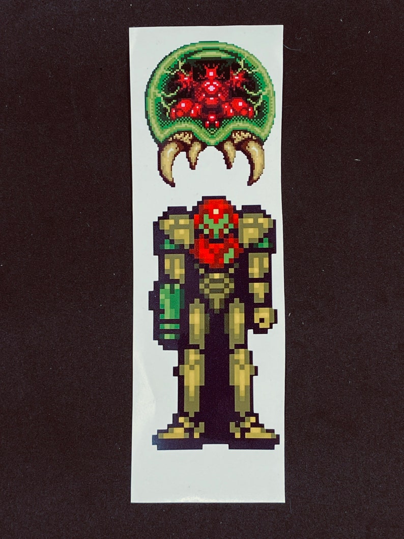 Super Metroid and Samus Pixelated Sticker Pack // Video Game Stickers // Super Nintendo Stickers // Car Decals // Kiss Cut Vinyl Stickers image 1