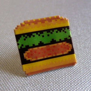 BurgerTime Hamburger Pin // Arcade Nintendo Hat Pin // Tie Tack // Retro lapel pin // resin coated shrink plastic similar to enamel pin image 2