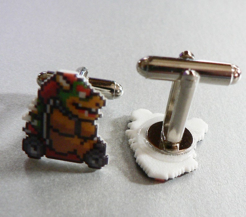 bowser mario kart Cufflinks // Video Game Cufflinks // Geek Wedding Cufflinks // Gamer Wedding Cuff Links // Groomsmen Gift image 2