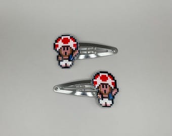 Toad Barrettes // Wario Woods Barrettes // Mario Barrettes // Mushroom Barrettes // Geek Barrettes // Toad Mario // Gamer Girl Hair