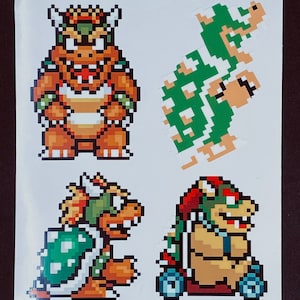 Bowser Pixelated Sticker Pack // Super Mario Video Game Stickers // Nintendo Stickers // Car Decals // Kiss Cut Vinyl Stickers image 1