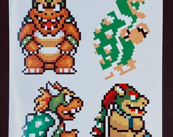 Bowser Pixelated Sticker Pack  // Super Mario Video Game Stickers // Nintendo Stickers // Car Decals // Kiss Cut Vinyl Stickers